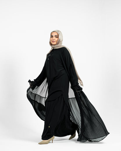 Pleated Chiffon Cardigan - Black
