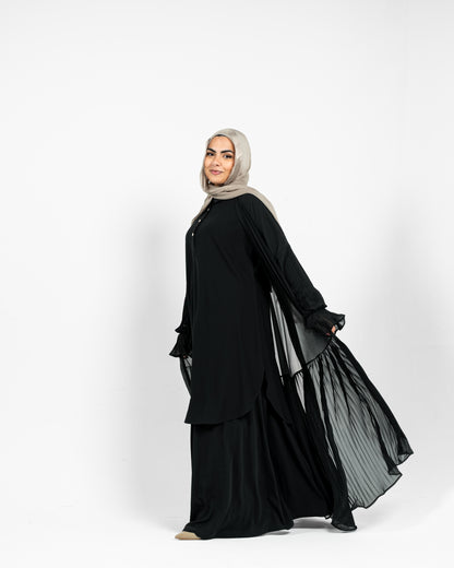 Pleated Chiffon Cardigan - Black