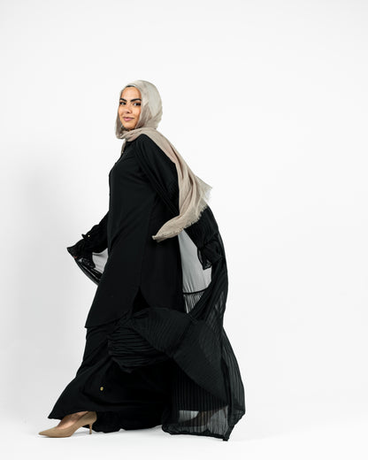 Pleated Chiffon Cardigan - Black