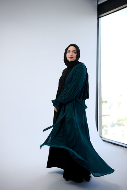 Pleated Chiffon Cardigan - Teal