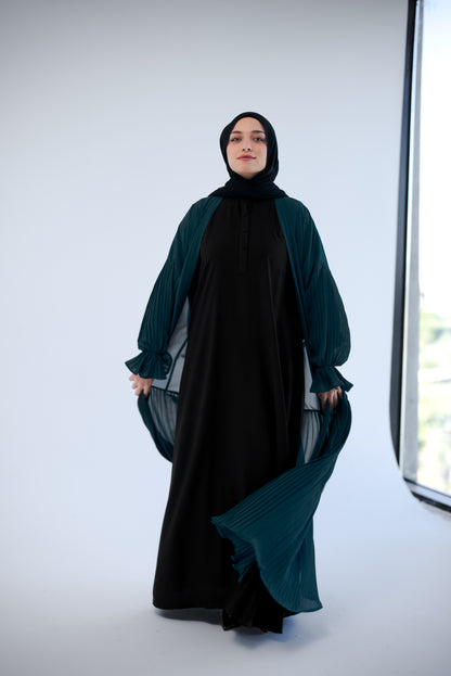 Pleated Chiffon Cardigan - Teal