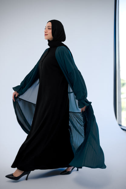 Pleated Chiffon Cardigan - Teal