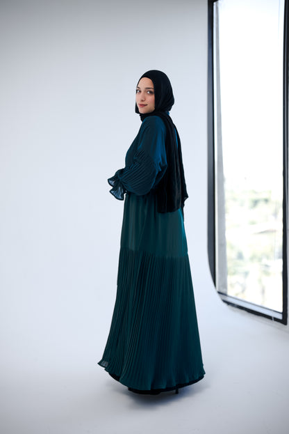 Pleated Chiffon Cardigan - Teal