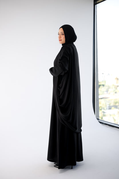 Draped Chiffon Cardigan - Black