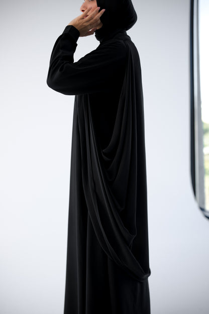 Draped Chiffon Cardigan - Black