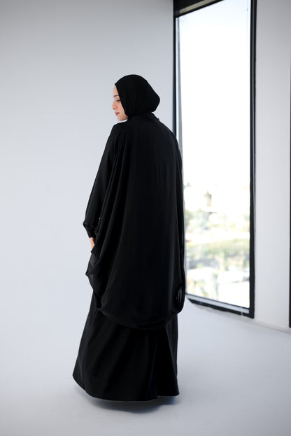 Draped Chiffon Cardigan - Black