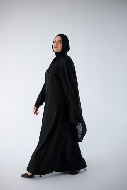 Draped Chiffon Cardigan - Black