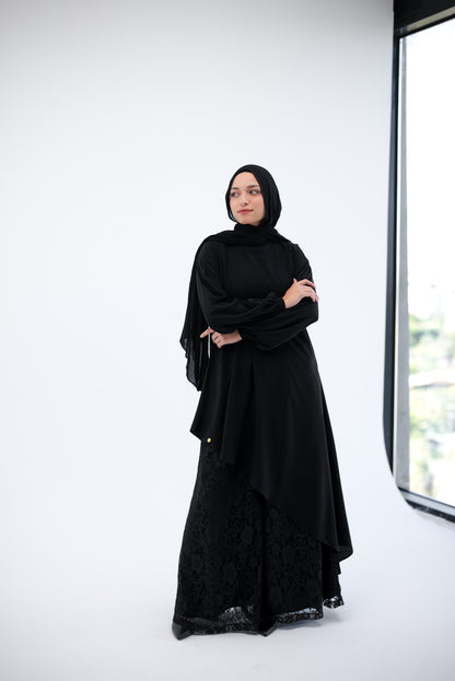 Lace Wide Leg Pants - Black