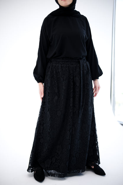 Lace Wide Leg Pants - Black
