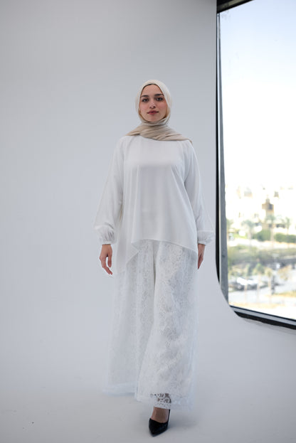 Lace Wide Leg Pants - White