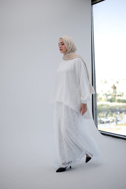 Lace Wide Leg Pants - White
