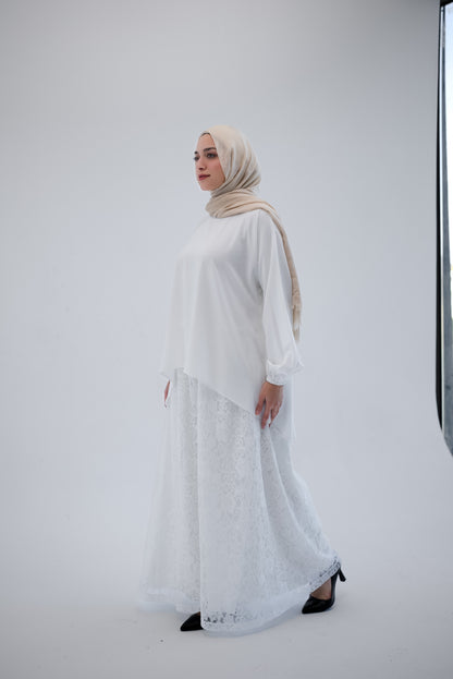 Lace Wide Leg Pants - White