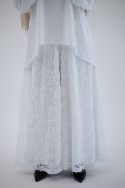 Lace Wide Leg Pants - White