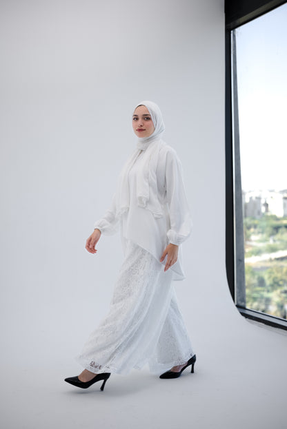 Lace Wide Leg Pants - White