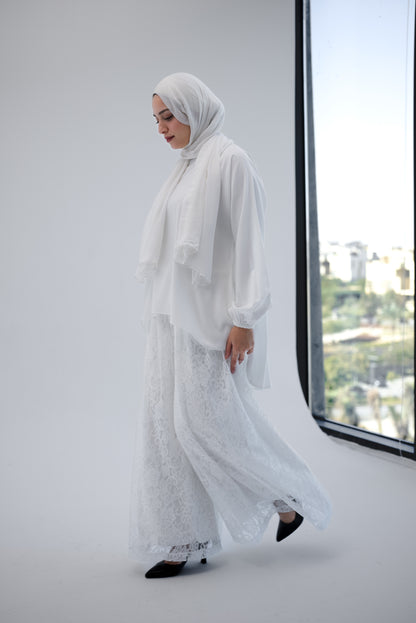 Lace Wide Leg Pants - White