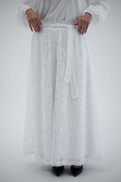 Lace Wide Leg Pants - White