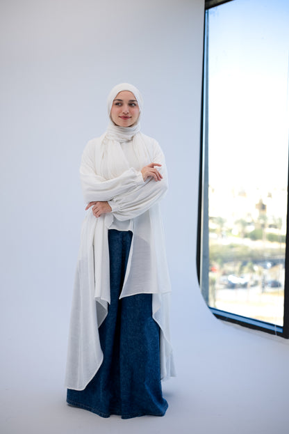 Linen Puffy Sleeves Cardigan- White