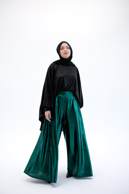 Shimmery Wide Leg Pants - Green