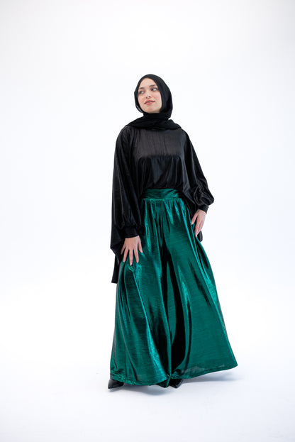 Shimmery Wide Leg Pants - Green