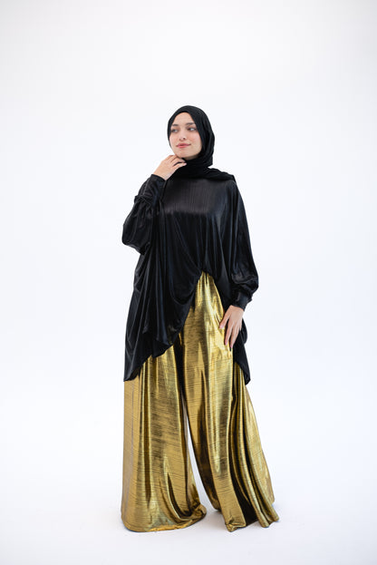 Shimmery Wide Leg Pants - Gold
