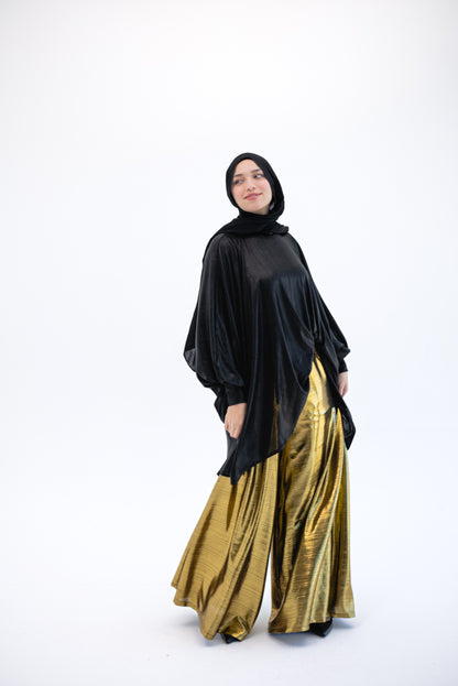 Shimmery Wide Leg Pants - Gold