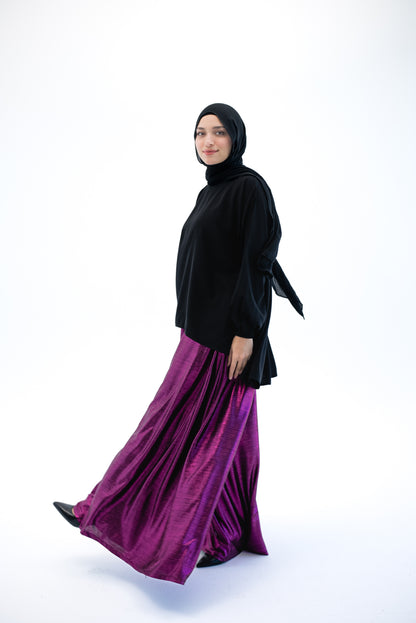 Shimmery Wide Leg Pants - Purple