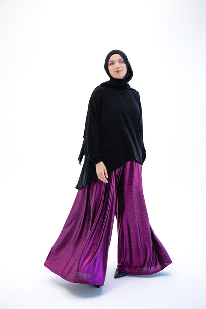 Shimmery Wide Leg Pants - Purple