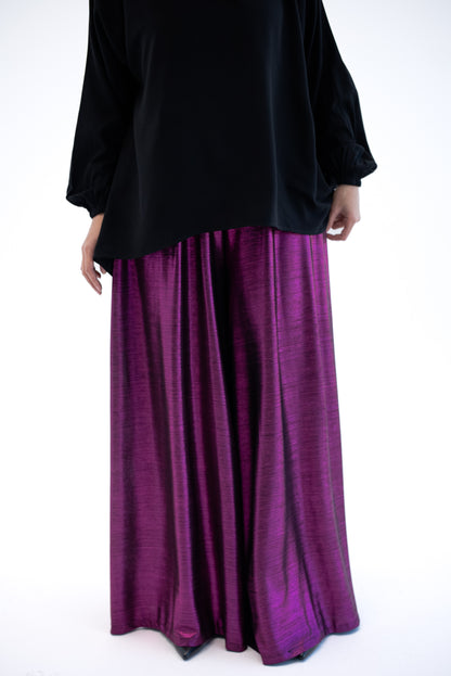 Shimmery Wide Leg Pants - Purple