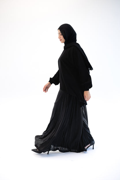 Shimmery Pleated Pants - Black