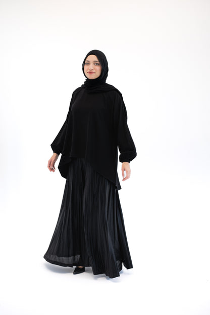 Shimmery Pleated Pants - Black