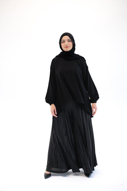 Shimmery Pleated Pants - Black