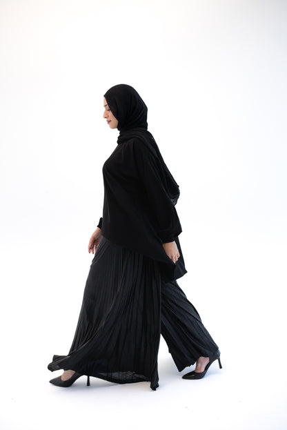 Shimmery Pleated Pants - Black