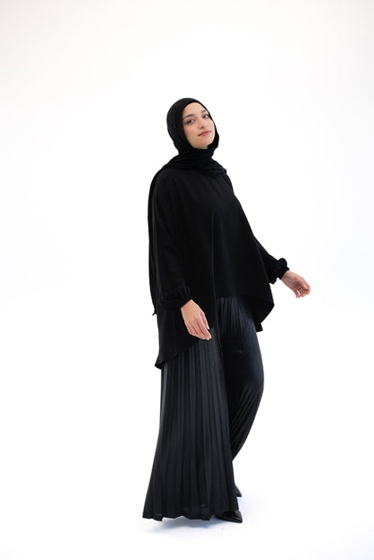 Shimmery Pleated Pants - Black