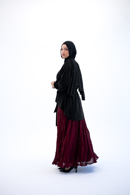 Crushed Chiffon Skirt - Burgundy