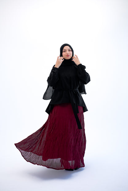 Crushed Chiffon Skirt - Burgundy