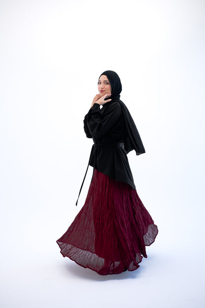 Crushed Chiffon Skirt - Burgundy