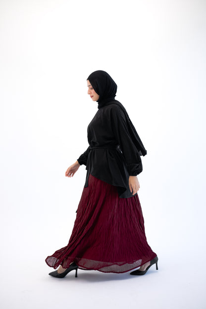 Crushed Chiffon Skirt - Burgundy