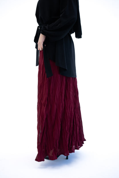 Crushed Chiffon Skirt - Burgundy