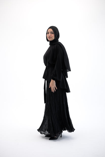 Crushed Chiffon Skirt - Black