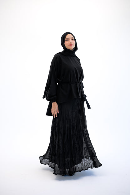 Crushed Chiffon Skirt - Black