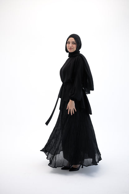 Crushed Chiffon Skirt - Black