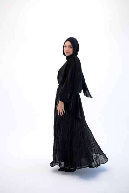 Crushed Chiffon Skirt - Black