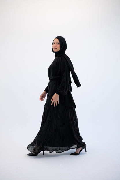 Crushed Chiffon Skirt - Black