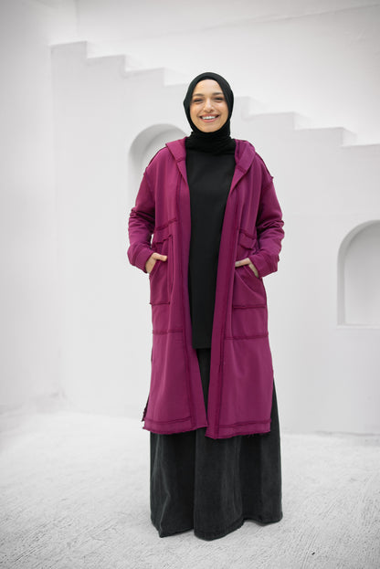 Casual Cuddle Cardigan - Burgundy Pink