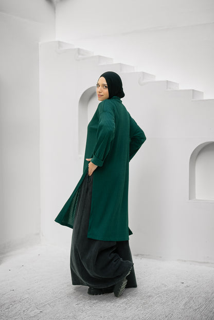 Ribbed Retreat Pullover - Green