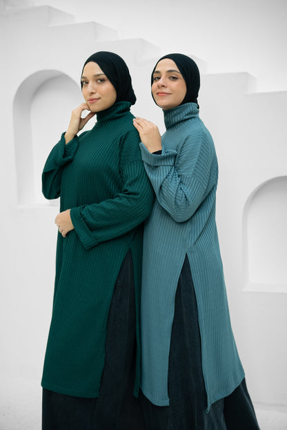 Ribbed retreat pullover - Teal