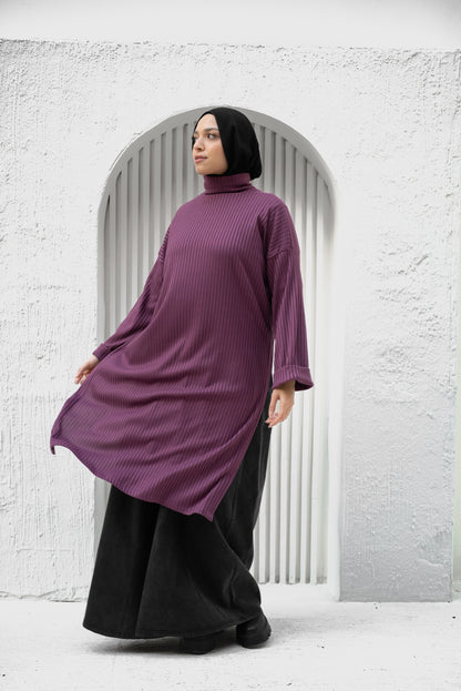 Ribbed Retreat Pullover - Purple