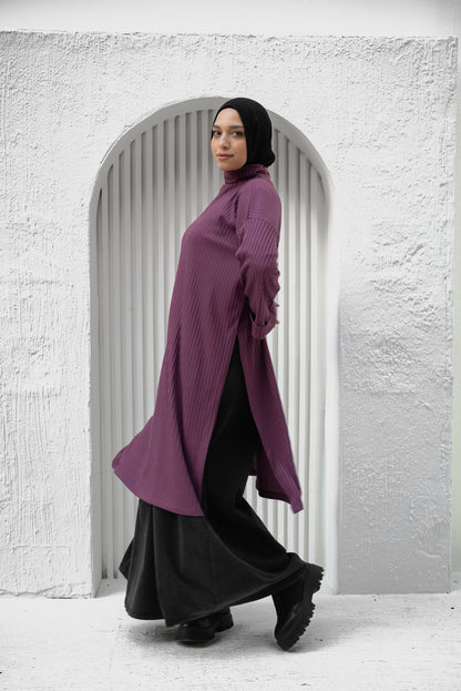 Ribbed Retreat Pullover - Purple