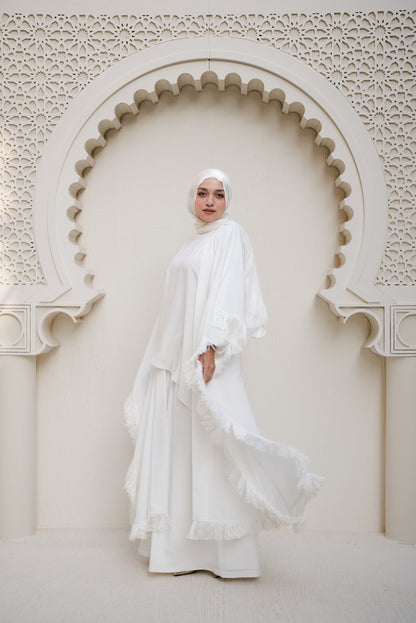 Fringes & Flare Cape - White