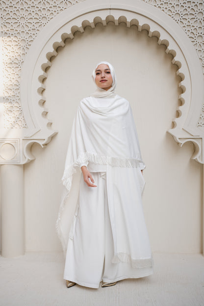 Fringes & Flare Cape - White